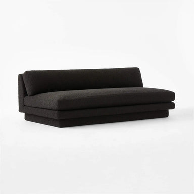 Plinth 80-inch Armless Black Boucle Sofa: Modern Solid Wood Living Room