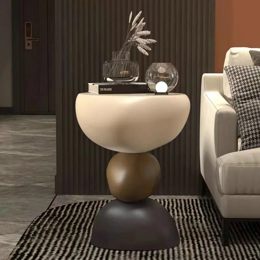 Modern Fiberglass Stack Art Side Table, Minimalist Living Room End Table