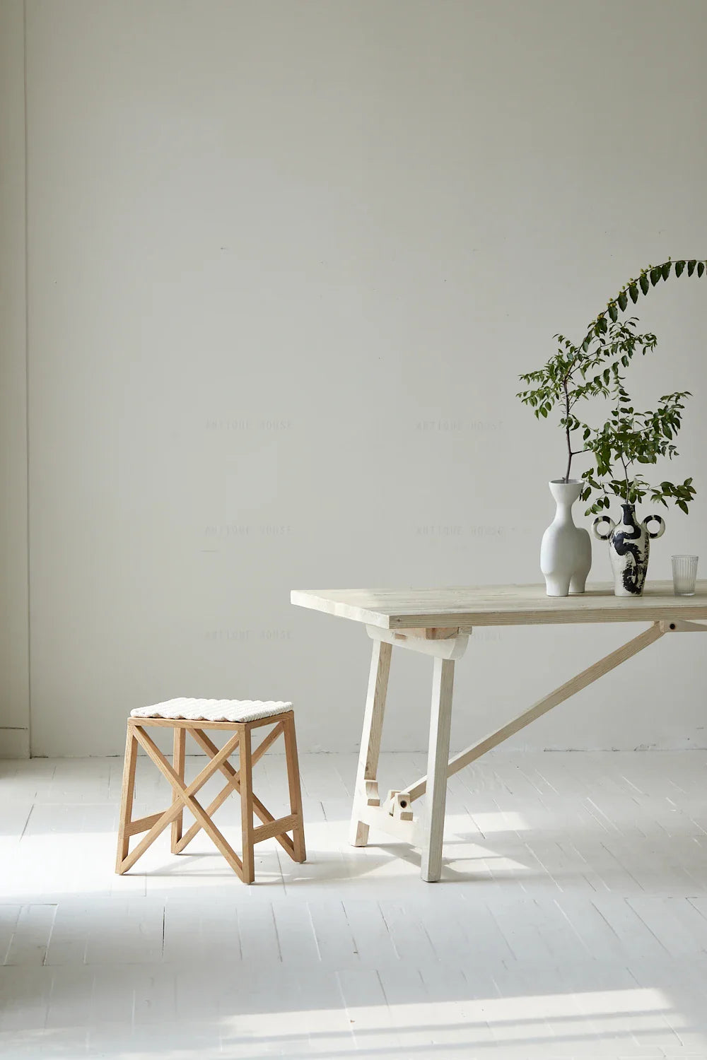 Mid-Century Vintage Natural Recycled Solid Pine Wood 6-Seater Dining Table