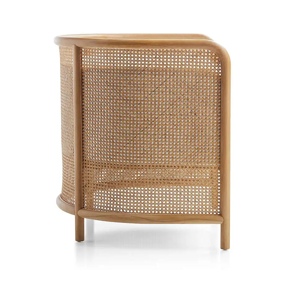 Nordic Rattan Cane Back White Accent Chair - Solid Oak Living Room Furniture