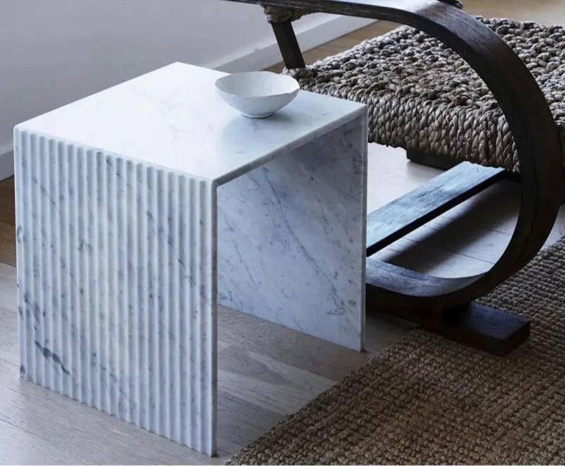 Tostone Elegant White Carrara Marble Side Table for Modern Living Spaces