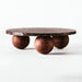 Elegant Round Emperador Marble Coffee Table with Unique Beech Wood Ball Base