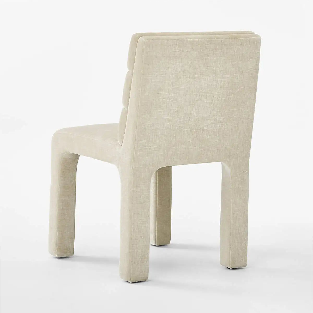 Chic Nordic Channel Tufted Velvet Dining Chair, Upholstered White, Modern Wood Frame