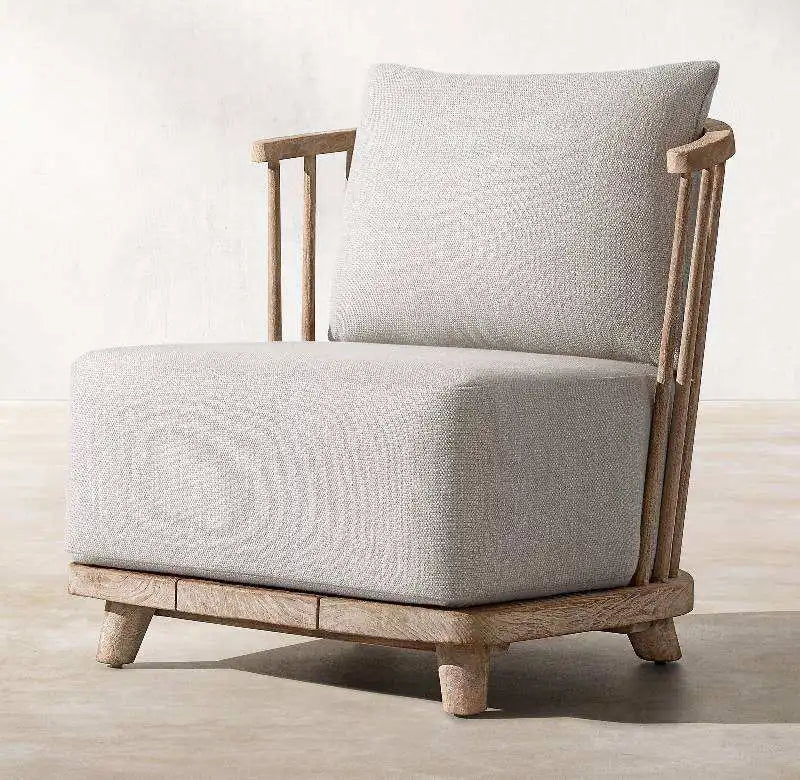 Luxury Weathered Solid Teak Wood Outdoor Garden Sofa with Plush Linen Cushions