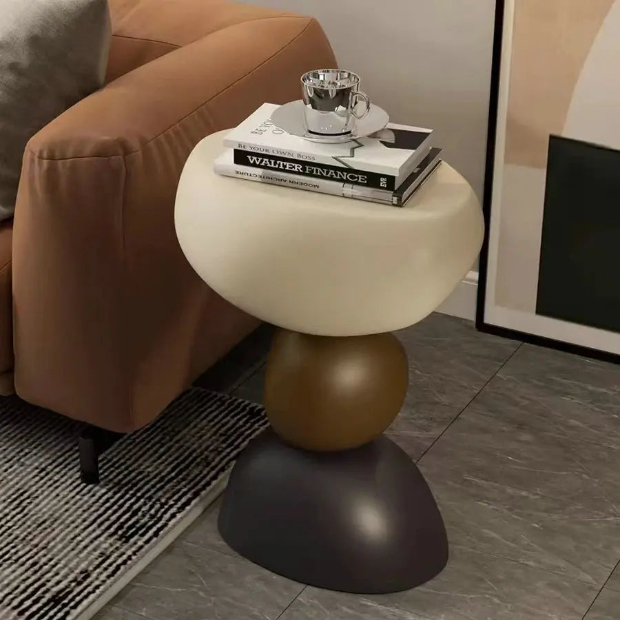 Modern Fiberglass Stack Art Side Table, Minimalist Living Room End Table