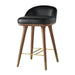 Luxurious Vintage Wood Barstool with Black Leather Backrest & Counter Height Seat