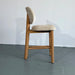 Chic Beige Upholstered Curved Kitchen Stool with Solid Oak Exposed Back