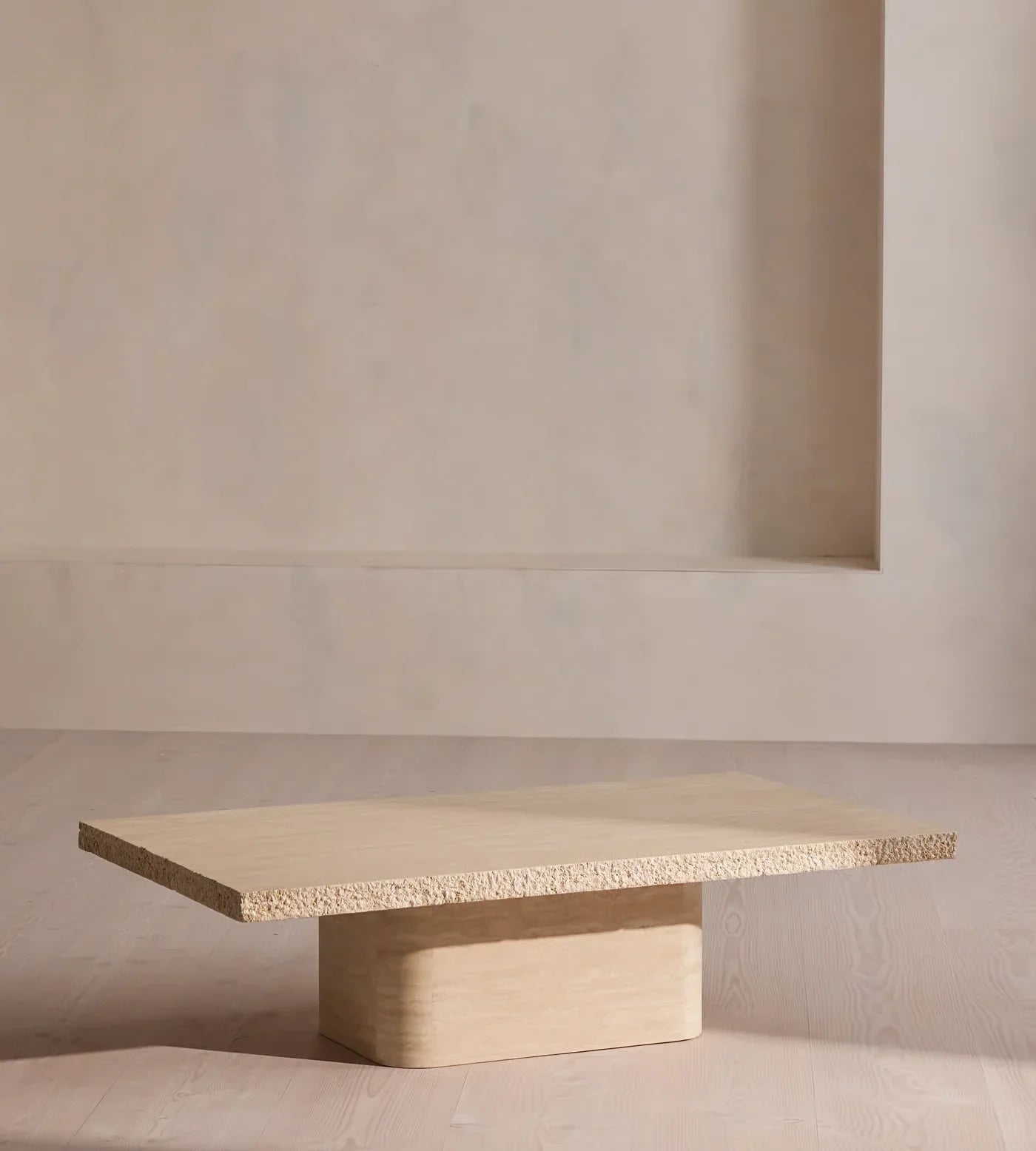 Elegant Italian Minimalist Beige Travertine Square Coffee Table for Luxury Living Room