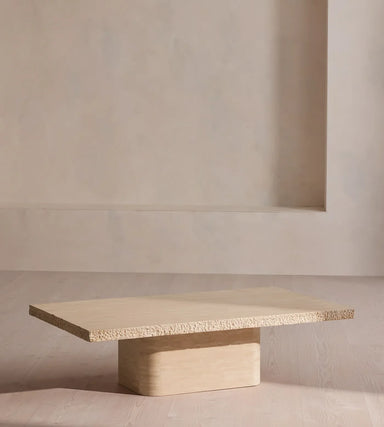 Elegant Italian Minimalist Beige Travertine Square Coffee Table for Luxury Living Room