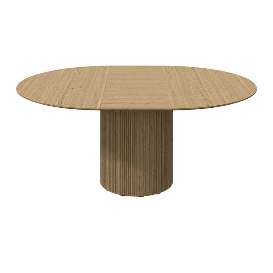 Stylish Fluted Oak Veneer Round Extendable Modern Wood Dining Table