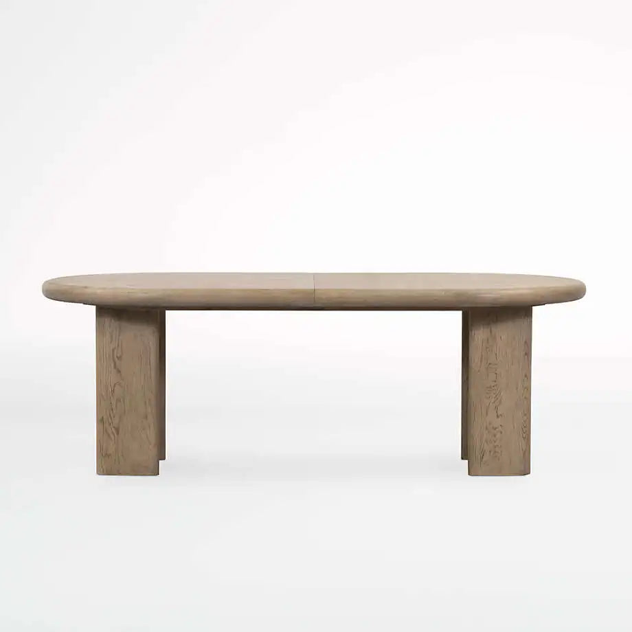 Expansive Solid Oak Oval Expandable Dining Table, Plank Legs, Rounded Edges