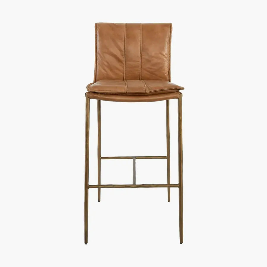 Modern Aesthetic Handmade PU Leather High Back Rustic Iron Frame Bar Stool