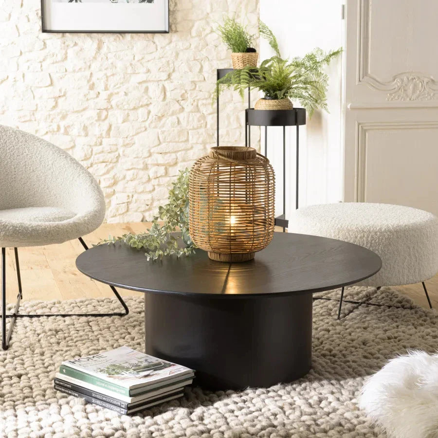 Modern Black Oak Wood Round Coffee Table for Stylish Living Rooms
