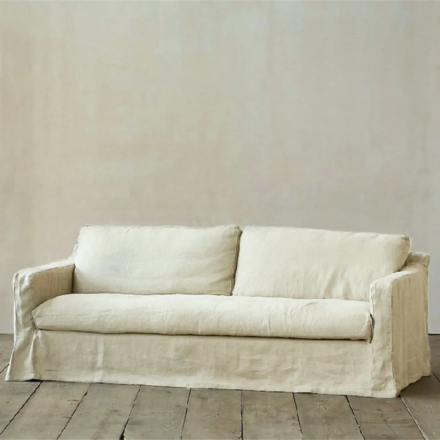 Elegant Wabi-Sabi Tufted Fabric 3-Seater Skirted Slipcover Sofa for Living Room