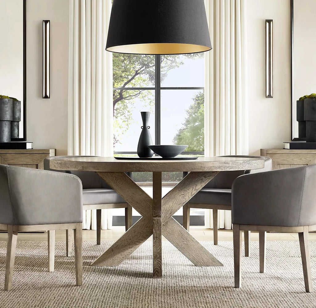 Elegant Round Solid Wood Handmade Dining Table for Home Dining Rooms
