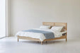 Rustic Boho Oak Rattan Wooden Double Bed Frame for Organic Bedroom Furniture