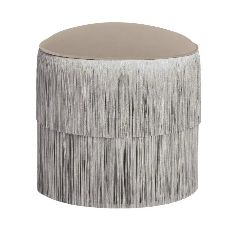 High-End Velvet Round Ottoman Fringed Foot Stool Tassels Living Room