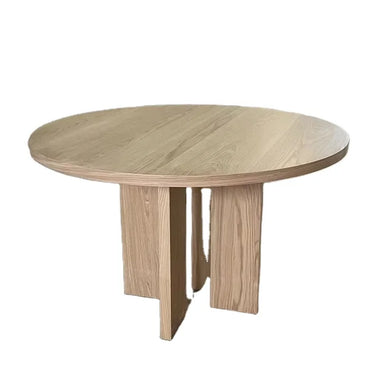Modern Round Oak Wood Dining Table, Geometric Black Legs, Stylish Design