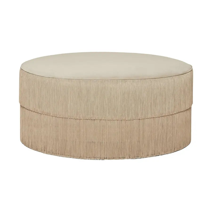 Luxurious Round Velvet Tassel Fringe Ottoman, Upholstered Stool for Elegant Spaces