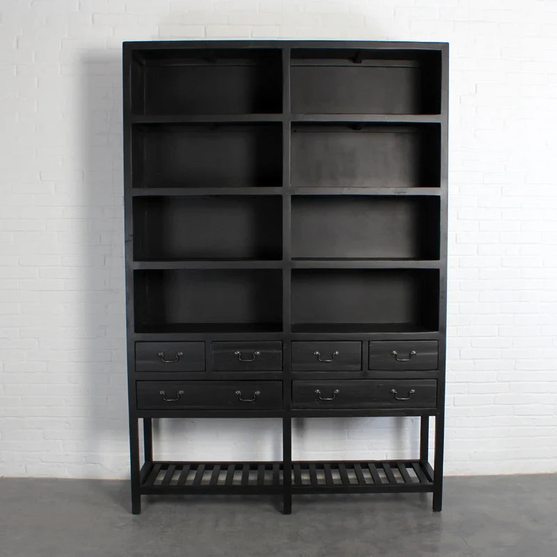 Elegant Black Reclaimed Fir Wood Bookshelf Bookcase Storage Cabinet for Living Room Office