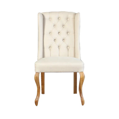 Luxurious French Wingback Linen Tufted Dining Chair, Solid Oak Frame