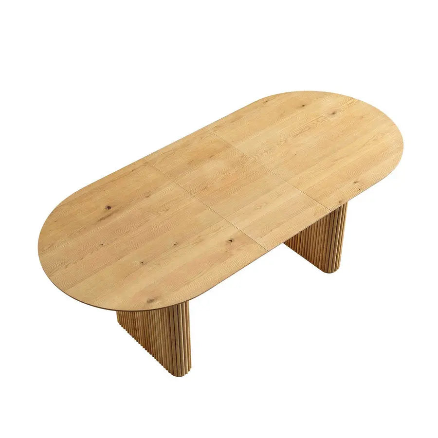 Extendable Solid Oak Wood Japandi Oval Dining Table for 6-8 Seaters