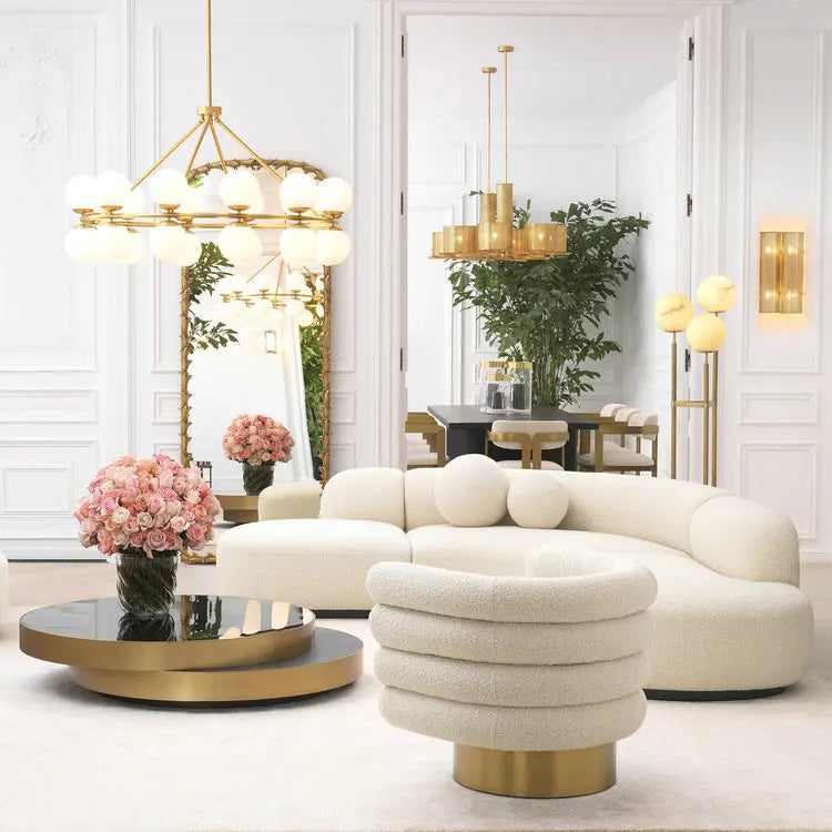 Luxurious Italian White Boucle Curved 6-Seat Living Room Sofa Set