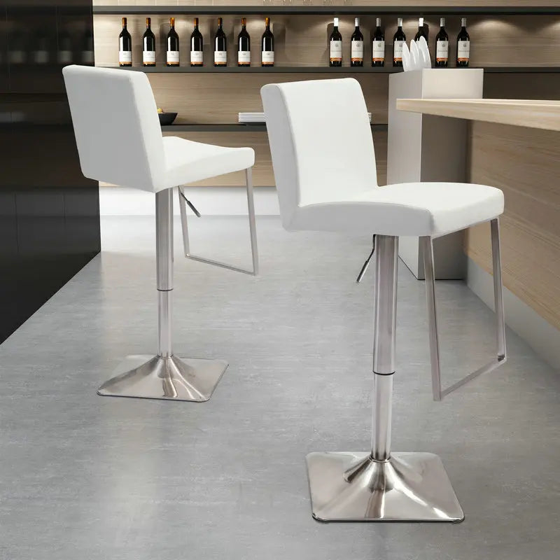 Elegant Stainless Steel Leather Adjustable Swivel Counter Height Kitchen Bar Stool