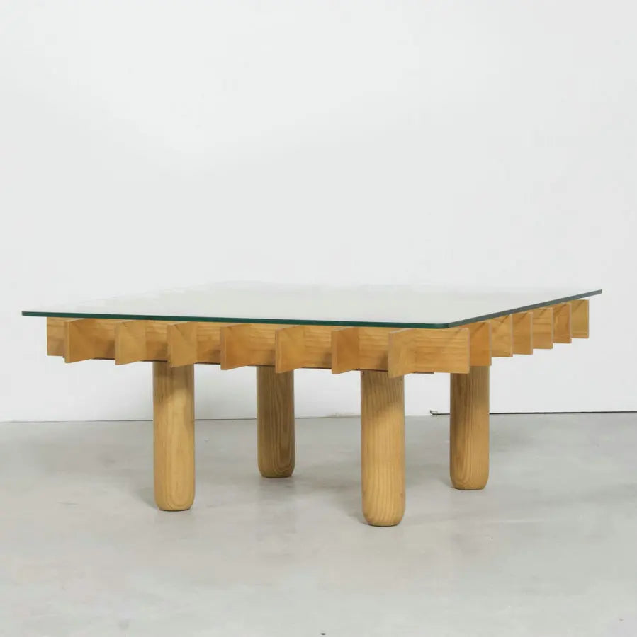 Sleek Japanese Style Wood Glass Living Room Coffee Table