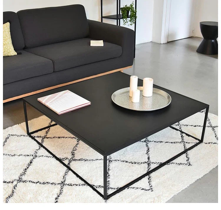 Sleek Modern Black Metal Square Coffee Table for Stylish Living Rooms