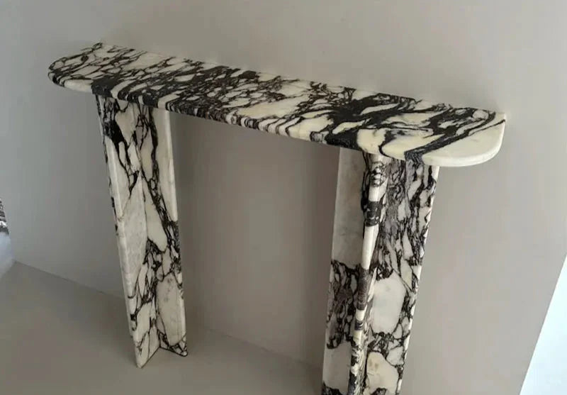 Elegant Hand-Carved Calacatta Viola Marble Console Table for Luxury Living Spaces
