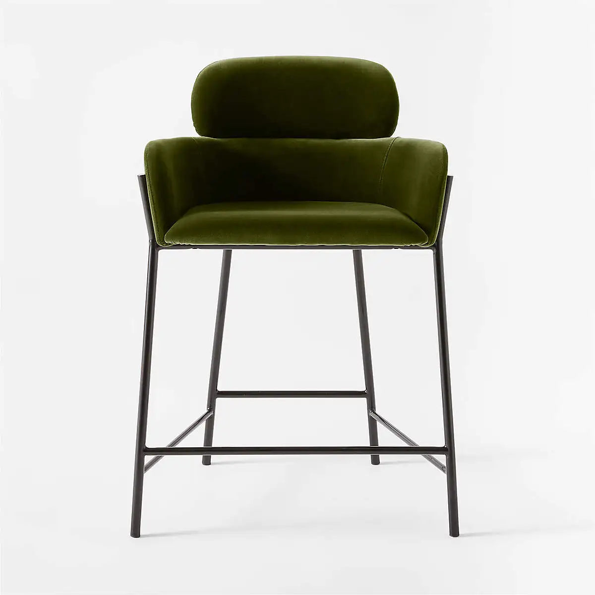 Modern Boucle Velvet Upholstered High Bar Stool with Armrest - Counter Height Chair