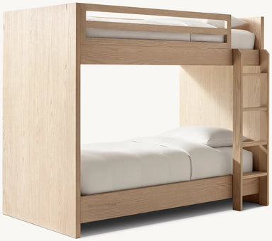 High-Quality Solid Oak Wood Kids Bunk Bed with Ladder, Double Loft Design