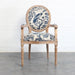 Elegant French Louis Arm Chair: Linen Upholstered, Solid Oak Wood, Antique Style