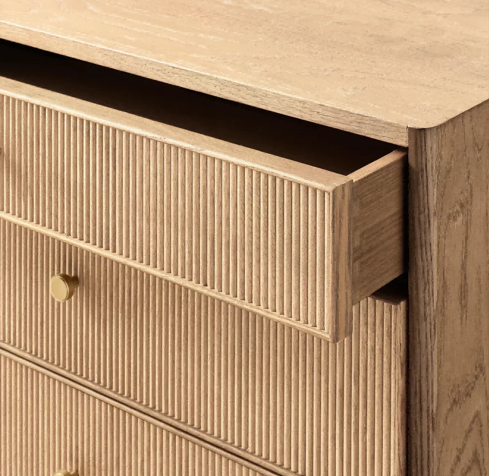 Modern American Vintage Solid Oak Wood Reeded Nightstand - Genevieve Collection