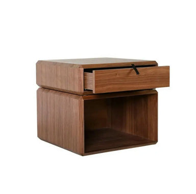 Minimalist Walnut Solid Wood Swivel Bedside Nightstand with Single Drawer