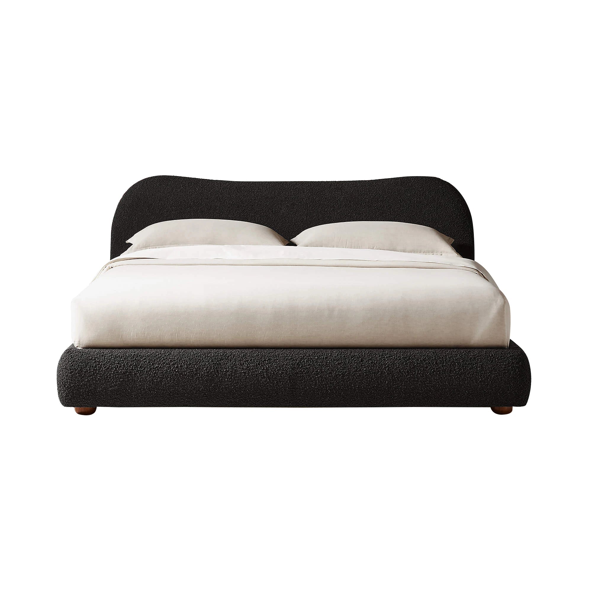 Luxurious Black Boucle Upholstered Solid Oak Wood King Size Bed Frame