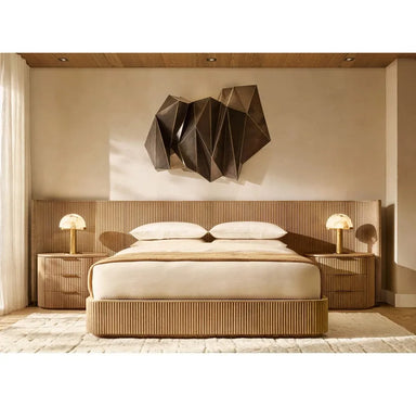 Premium American Style Oak Wood Queen Bed, Postmodern Luxury Extended Headboard Design