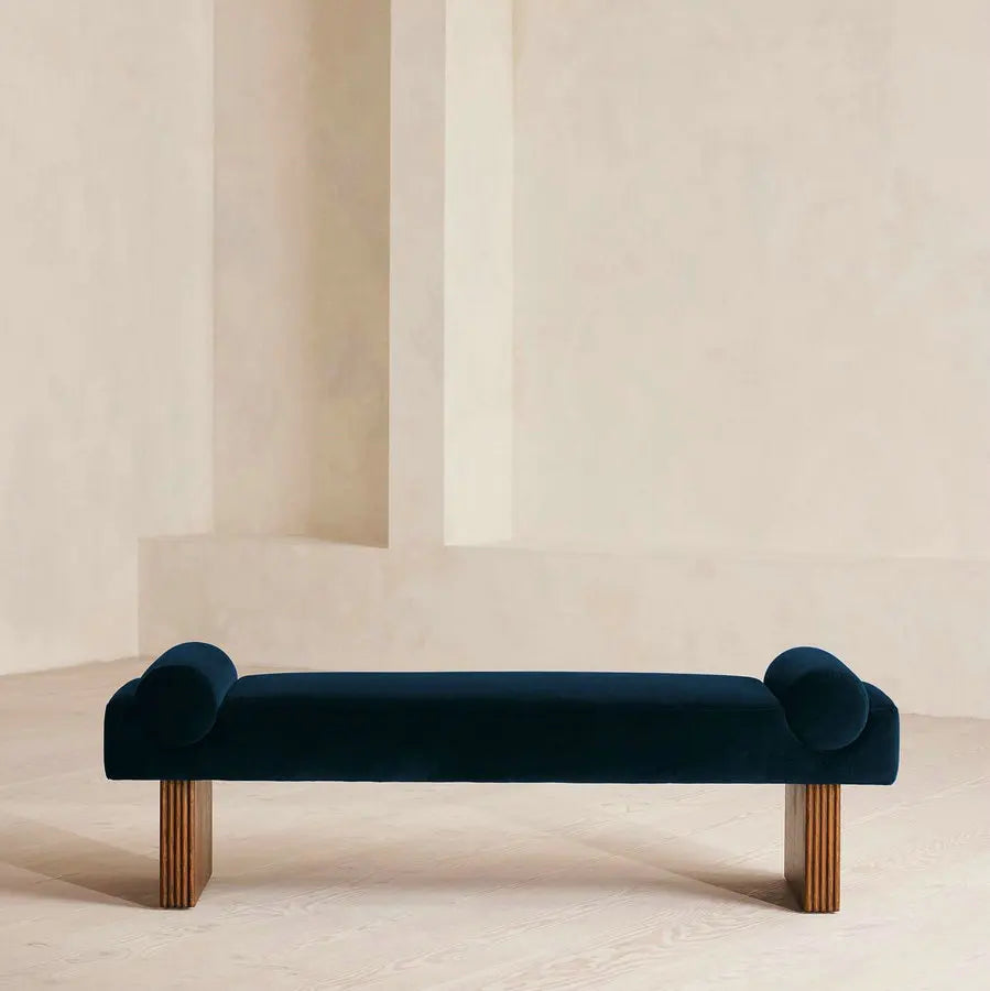 Elegant Olive Green Velvet Upholstered Solid Wood Ottoman Bench