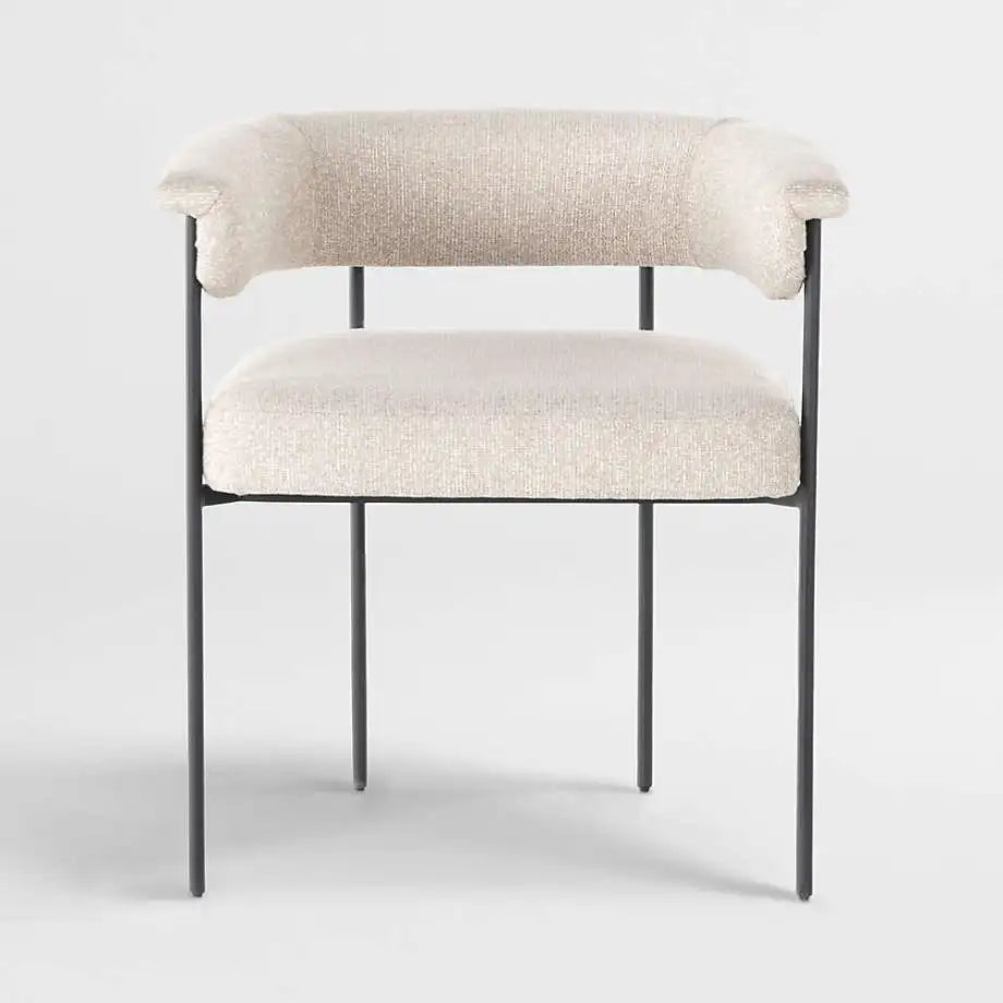 Stylish Modern Boucle Dining Chair, Low Round Back, Durable Metal Frame