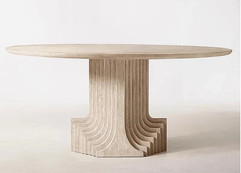 Elegant Tostone Beige Round Travertine Dining Table for Modern Kitchens & Homes