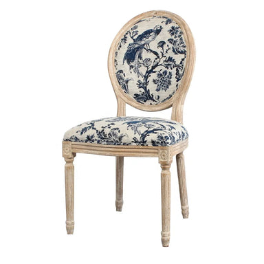 Elegant French Louis Round Back Dining Chair, Linen Upholstered Oak Frame