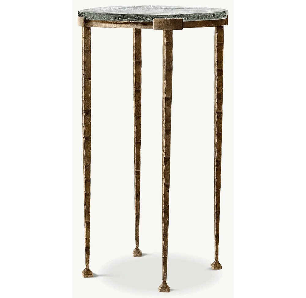 Modern Round Living Room Side Table, Handcrafted Steel Frame, Luxury Glass Top