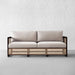 Stylish Rattan Fabric Sofa - Solid Oak Wood Slat Frame Modern Couch