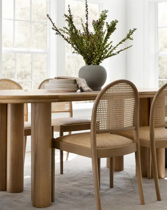 Elegant Natural Rattan Woven Seat & Arched Back Solid Oak Dining Chair