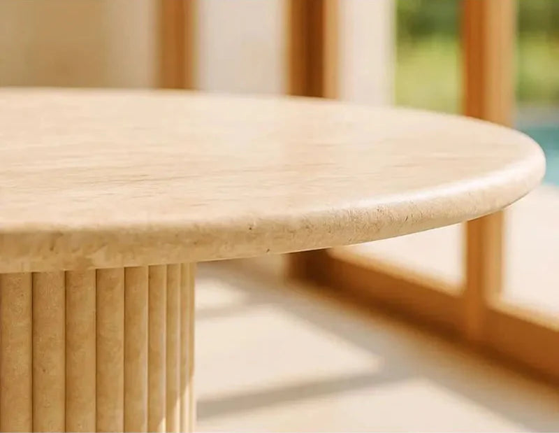 Elegant Round Natural Travertine Coffee Table for Modern Living Room Decor