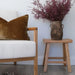 Luxurious Oak Wood Frame White Linen Modern Accent Armchair for Living Room