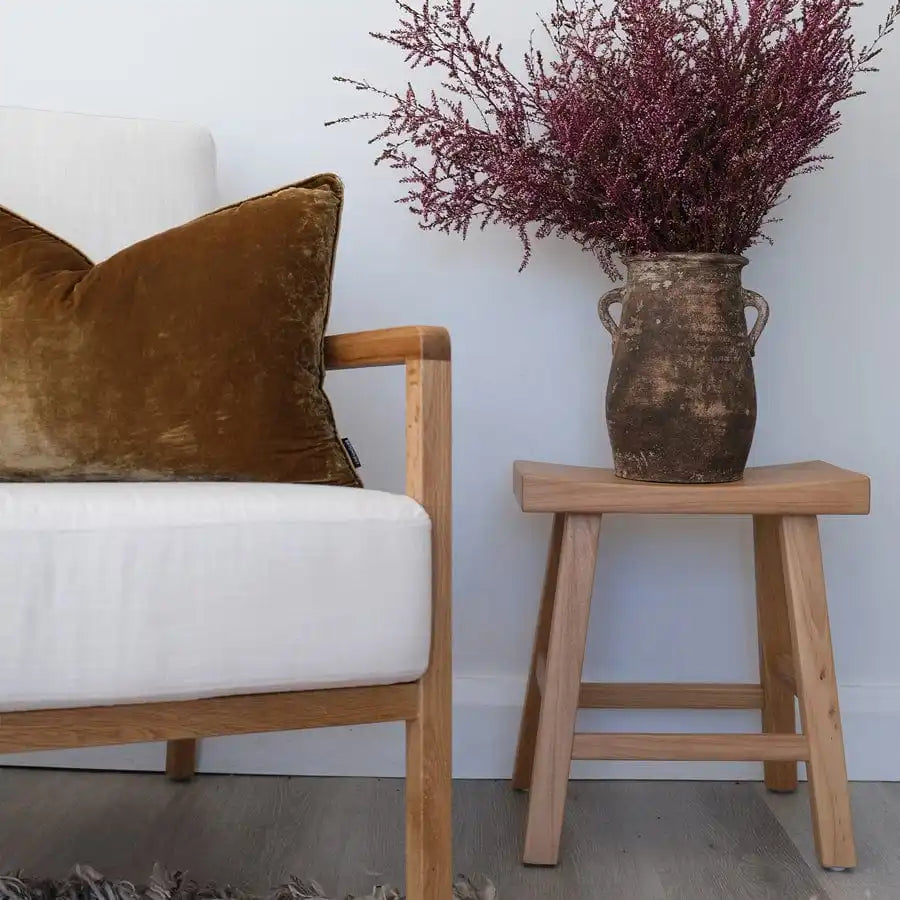 Luxurious Oak Wood Frame White Linen Modern Accent Armchair for Living Room
