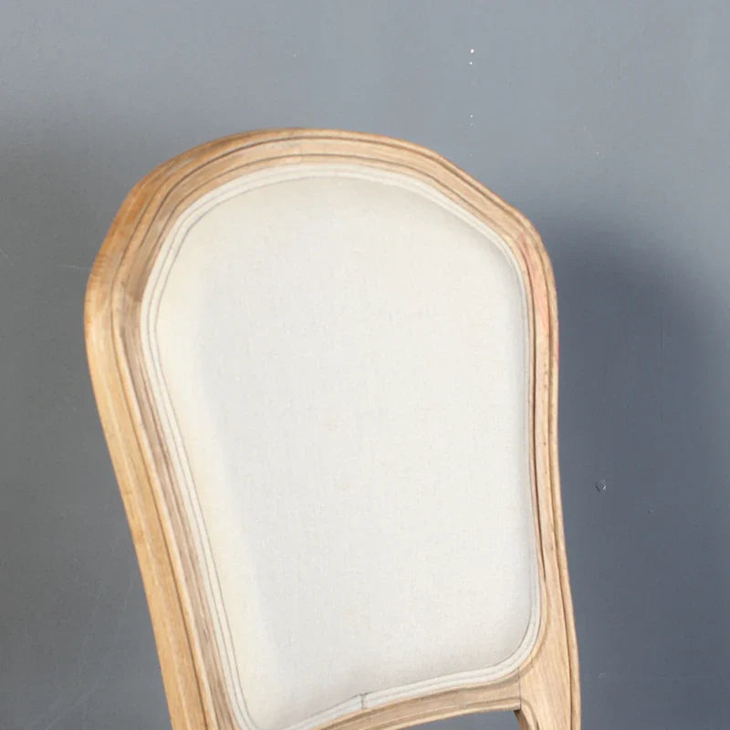 Elegant French Classic Carved Oak Dining Chair with Linen Upholstery