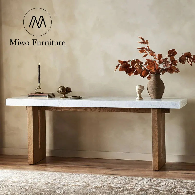 Modern Solid Wood and Marble Top Entrance Console Table